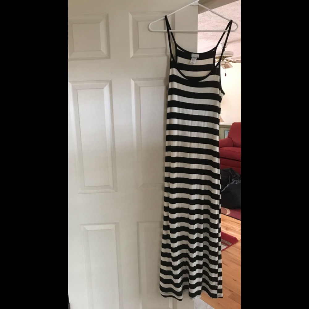 Cream and Black Striped Long Dress